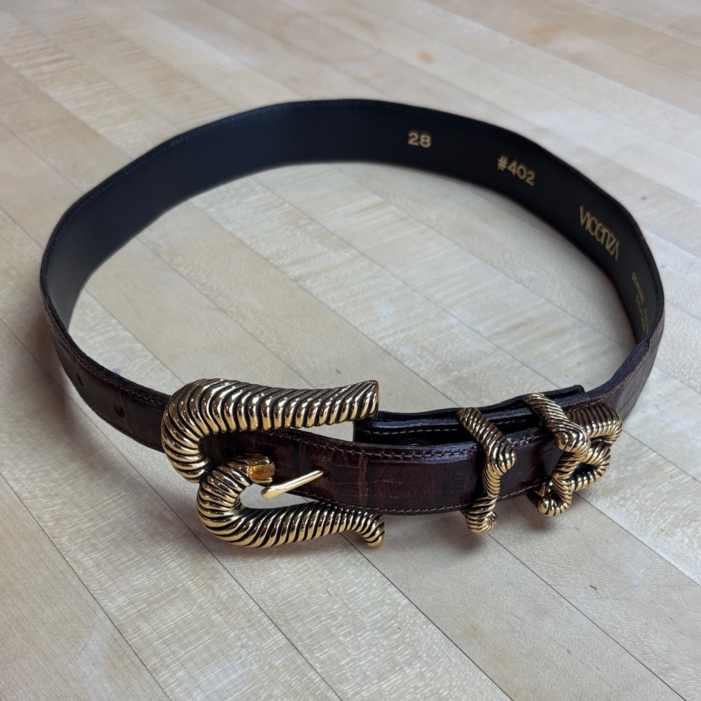 Vicenza Women’s Brown Leather Belt Gold Buckle Italian Calfskin Size 28